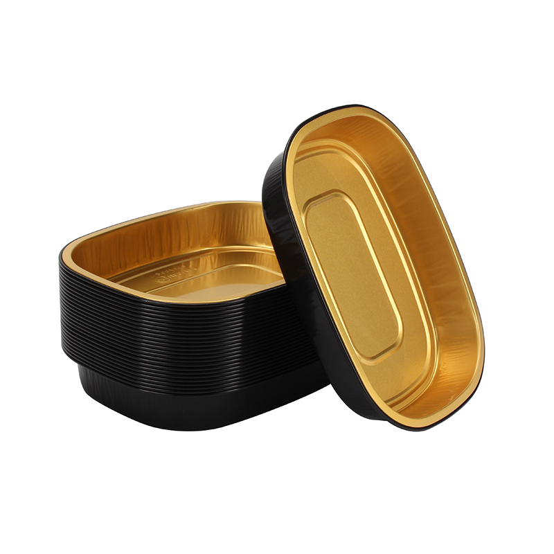 1.65lb oval black&gold foil pan with dome lids