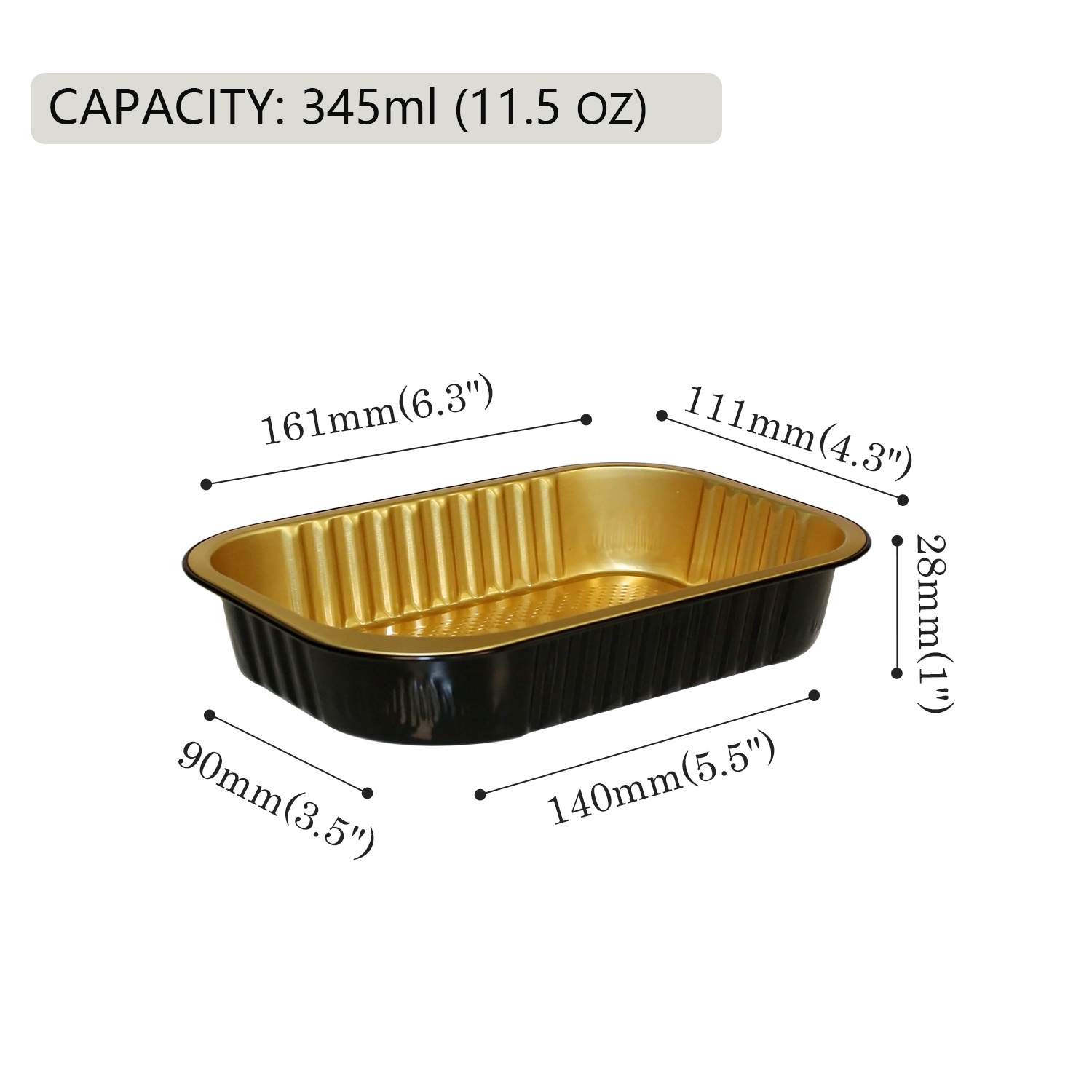 Aluminum Foil Pan 11.5/16oz Rectangle Black&Gold