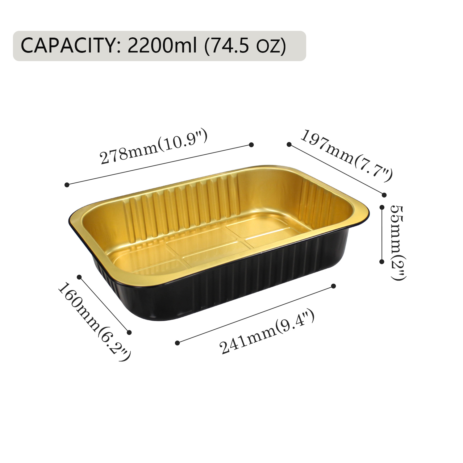 Aluminum Foil Pan 74.5/111.5oz Rectangle Black&Gold