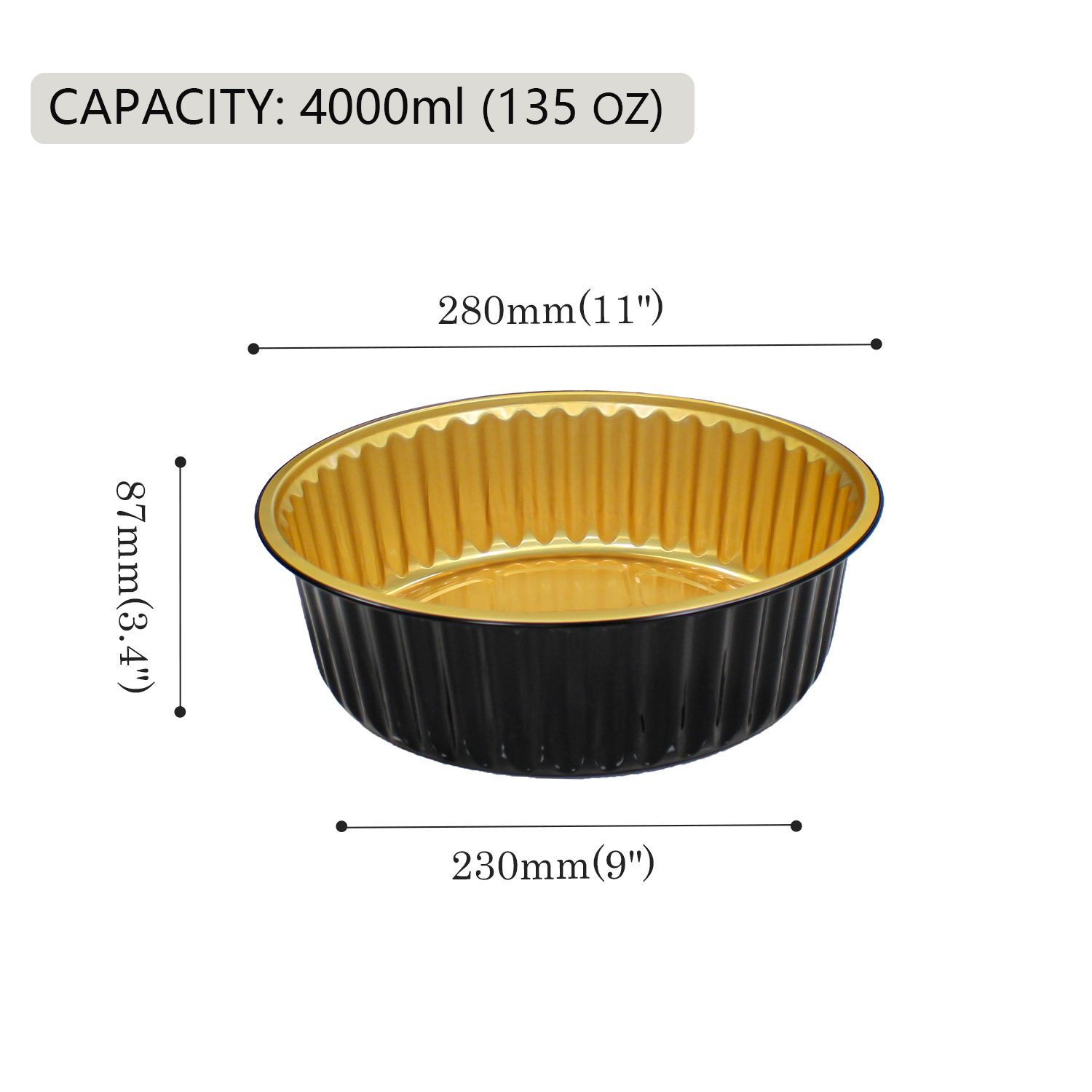 Aluminum Foil Container 135/169oz Round Black&Gold